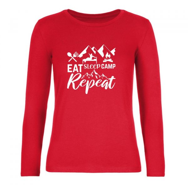 Ženské tričko s dlhým rukávom - Eat, sleep, camp, repeat